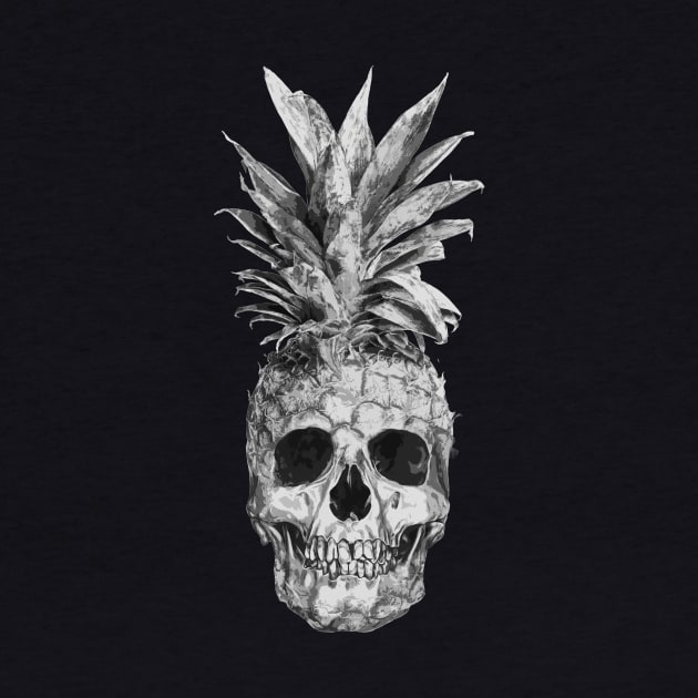 Pineapple Skull Black and White by Goldquills